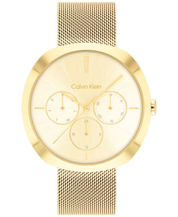カルバンクライン レディース アクセサリー 腕時計 メッシュ Tシャツ Calvin Klein Women's Multifunction Gold-Tone Stainless Steel Mesh Bracelet Watch 38mm Gold ゴールド