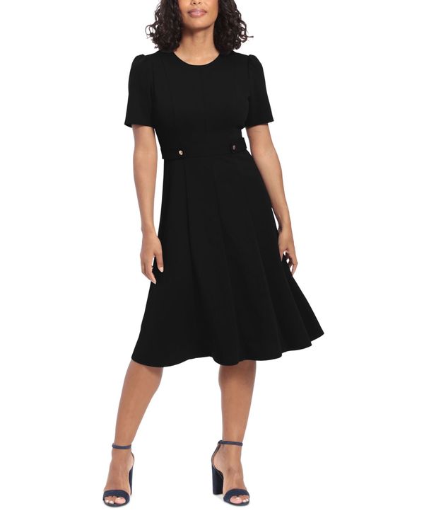 ロンドンタイムス レディース トップス ワンピース パフスリーブ London Times Women's Puff-Sleeve Tab-Detail Fit & Flare Dress Black ブラック