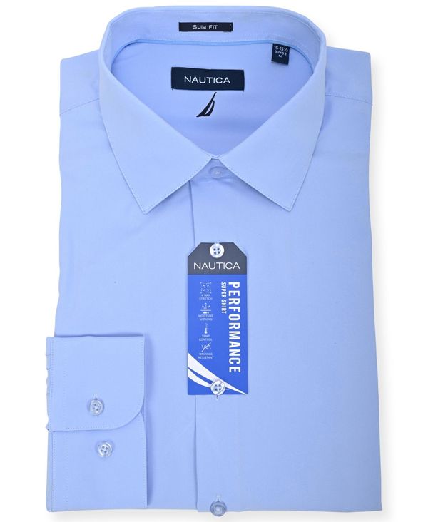 ナウティカ メンズ トップス シャツ スリムフィット Nautica Men's Slim Fit Supershirt Dress Shirt Light Blue ブルー|ReVida 店