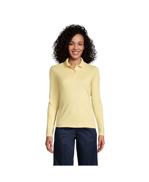 ランズエンド レディース トップス シャツ ポロシャツ ミニ Lands' End Women's School Uniform Long Sleeve Feminine Fit Interlock Polo Shirt Maize｜ReVida 店