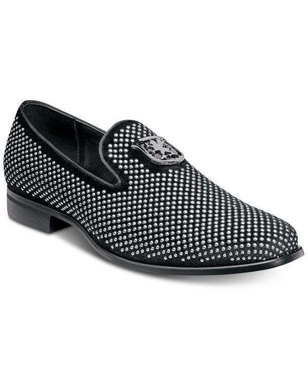 ステイシーアダムス メンズ シューズ スリッポン・ローファー ローファー Stacy Adams Men's Swagger Studded Ornament Slip-on Loafer Black/Silver ブラック｜ReVida 店