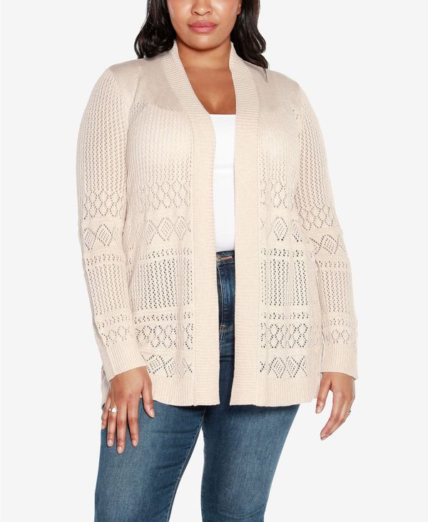 ベルディーニ レディース アウター 編み物・プルオーバー 付け加える大いさ プルオーバー ジレー Belldini Plus Size Pointelle Open Cardigan Sweater Heather Oatmeal ギョリュウモドキ セーター-トップス