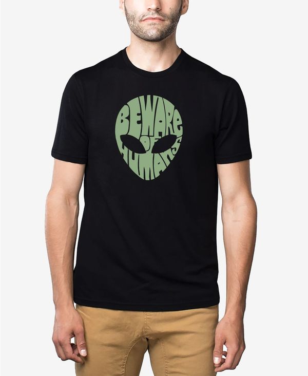 エルエーポップアート メンズ トップス Tシャツ LA Pop Art Men's Premium Blend Word Art Beware Of Humans T-shirt Black ブラック