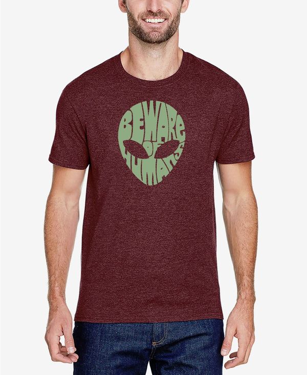エルエーポップアート メンズ トップス Tシャツ LA Pop Art Men's Premium Blend Word Art Beware Of Humans T-shirt Burgundy バーガンディ