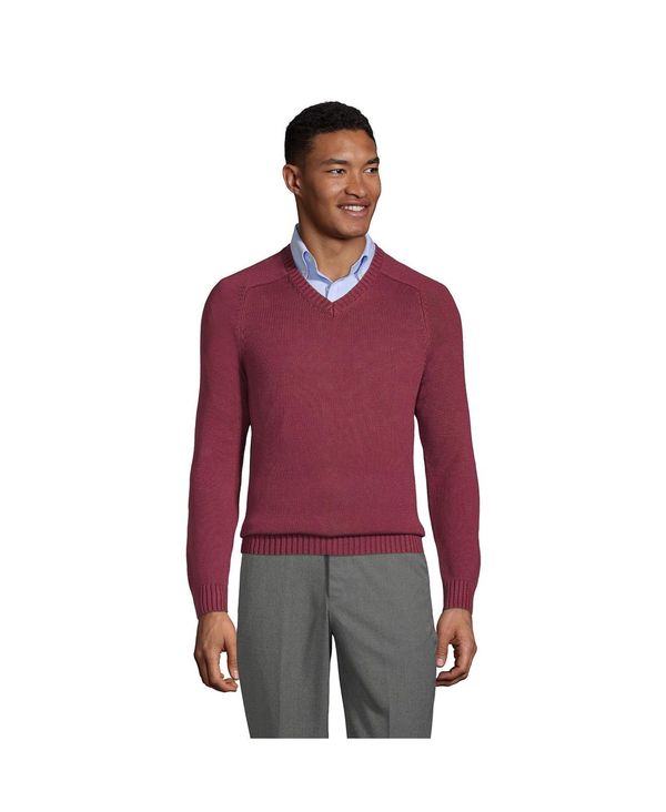 ランズエンド メンズ アウター ニット・セーター Vネック セーター コットン Lands' End Men's School Uniform Cotton Modal V-neck Sweater Burgundy バーガンディ