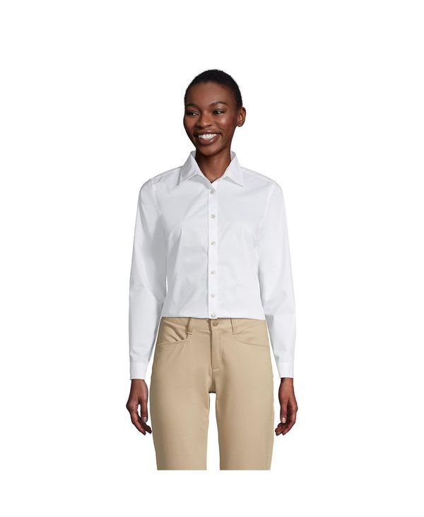 ランズエンド レディース トップス シャツ Lands' End Women's School Uniform No Gape Long Sleeve Stretch Shirt Pearl white ホワイト|ReVida 店