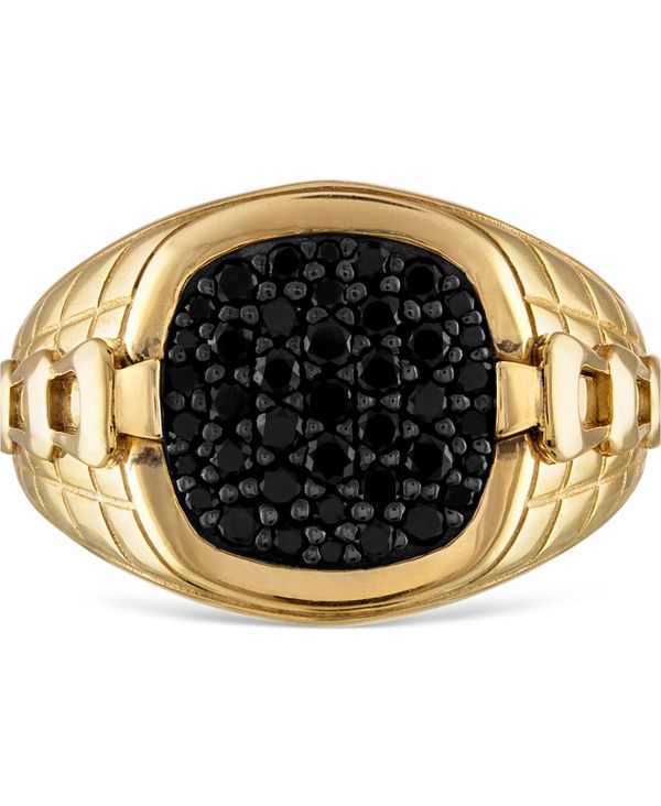 ブロバ メンズ アクセサリー 腕時計 Bulova Men's Classic Black Diamond (1/2 ct. t.w.) Ring in 14k Gold-Plated Sterling Gold ゴールド