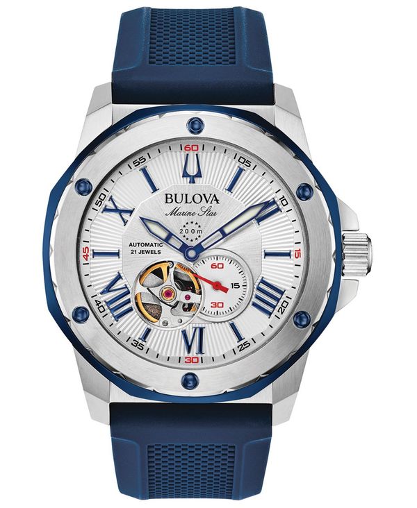 ブロバ メンズ 佩び物 ウォッチ Bulova Men\u0027s Automatic Marine Star Blue Silicone Strap Watch 45粍 Blue/White 白いこと