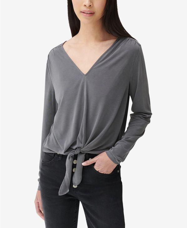 安い ラッキーブランド レディース シャツ トップス Tie Front V Neck Top Charcoal 格安人気 Escolasbarquinha Pt