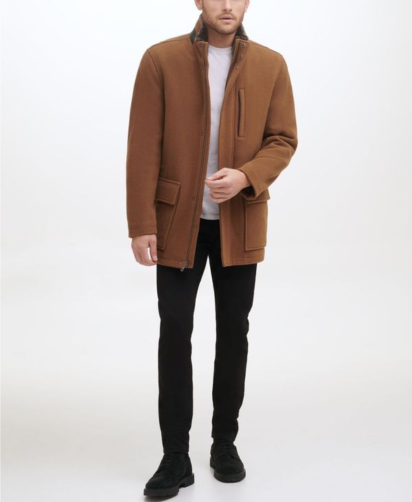 電話を掛けるハーン メンズ アウター 上衣・上衣 付け加える大いさ 絨毛 厚地の外套 Cole Haan Men\u0027s Wool Plush Car Coat Camel 駱駝 コート・ジャケット-メンズファッション