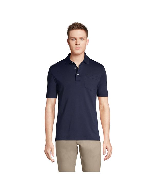 ランズエンド メンズ トップス ポロシャツ コットン Lands' End Men's Short Sleeve Cotton Supima Polo Shirt with Pocket Radiant navy ネイビー|ReVida 店