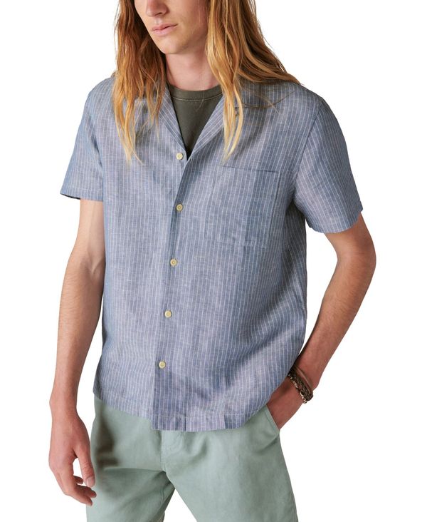 ラッキーブランド メンズ トップス シャツ リネン Lucky Brand Men's Stripe Linen Short Sleeve Camp Collar Shirt Blue Stripe ブルー
