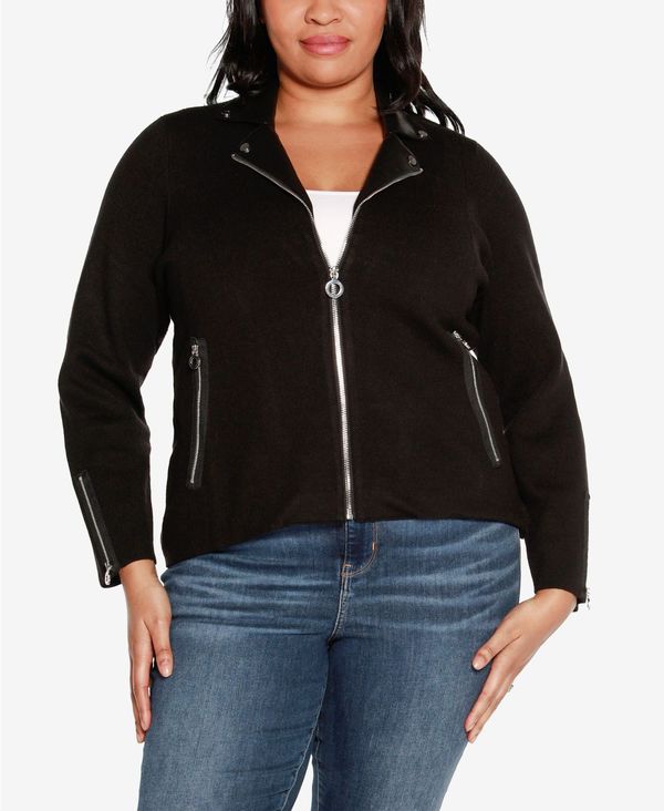 ベルディーニ レディース アウター ジャケット・ブルゾン プラスサイズ セーター ジャケット Belldini Black Label Plus Size Motorcycle Sweater Jacket Black ブラック