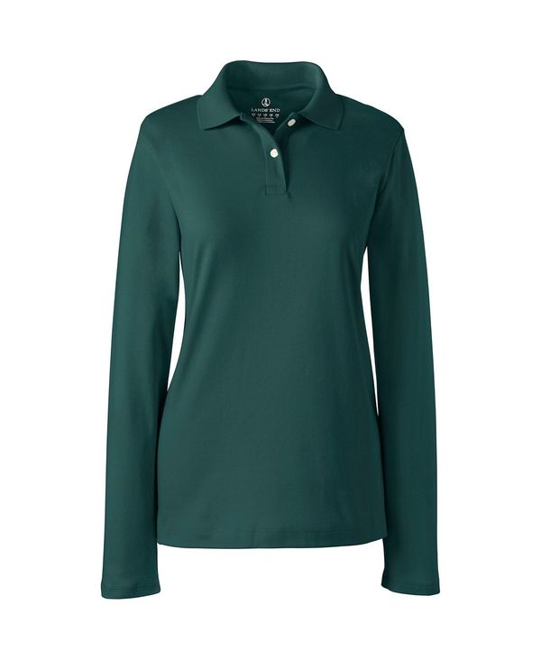 ランズエンド レディース トップス シャツ ポロシャツ ミニ Lands' End Women's School Uniform Long Sleeve Feminine Fit Interlock Polo Shirt Evergreen｜ReVida 店