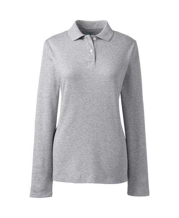 ランズエンド レディース トップス シャツ ポロシャツ ミニ Lands' End Women's School Uniform Long Sleeve Feminine Fit Interlock Polo Shirt Gray heather グレー｜ReVida 店 8,725円