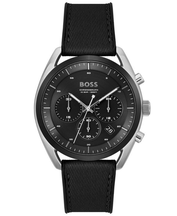 ヒューゴボス メンズ アクセサリー 腕時計 Hugo Boss Men's Top Quartz Fashion Chronograph Black Silicone Black Fabric Watch 44mm Black ブラック