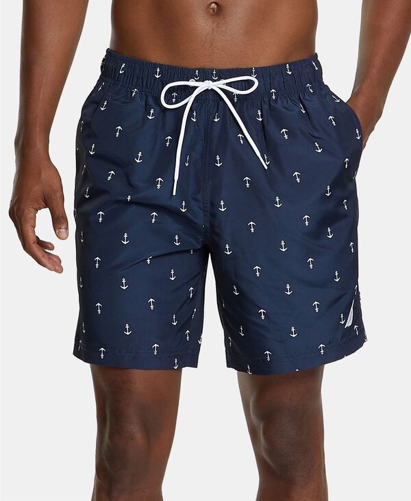 ナウティカ メンズ 水着 ハーフパンツ・ショーツ プリント Nautica Men's Quick-Dry Anchor-Print 8 Swim Trunks Navy ネイビー