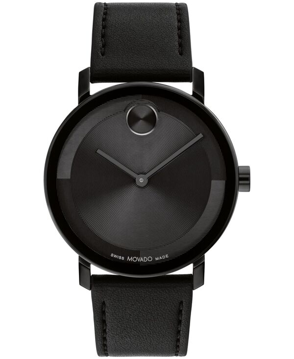 モバド メンズ アクセサリー 腕時計 レザー Movado Men's Bold Evolution 2.0 Swiss Quartz Black Leather Watch 40mm Black ブラック｜ReVida 店