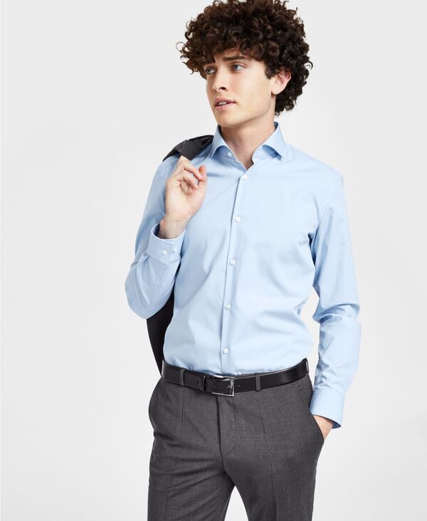 ヒューゴボス メンズ トップス シャツ スリムフィット Hugo Boss Men's Slim Fit Solid Dress Shirt Lt Past/blue ブルー