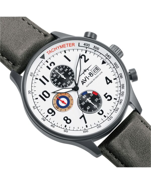アヴィエイト メンズ アクセサリー 腕時計 レザー AVI-8 Men's Hawker Hurricane Chronograph Gray Genuine Leather Strap Watch 42mm Gray グレー