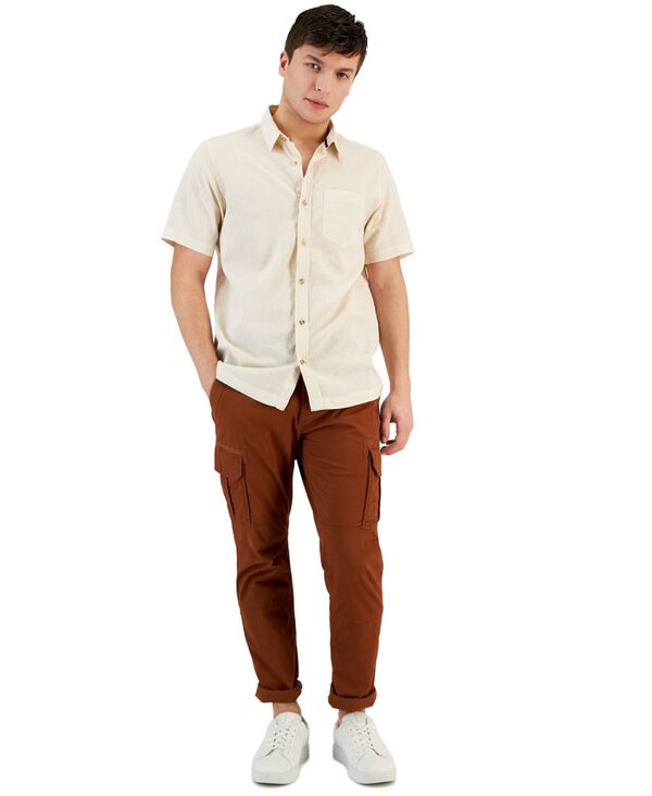サンストーン メンズ トップス シャツ リネン Sun + Stone Men's Blake Linen Chambray Short Sleeve Button-Front Shirt Stone Block ストーン