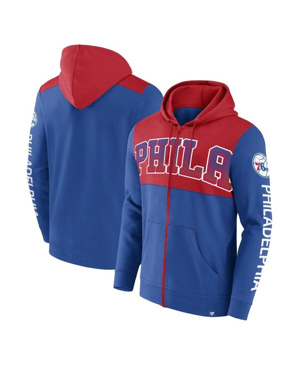 ファナティクス メンズ アウター パーカー・スウェット カラーブロック パーカー Fanatics Men's Royal Red Philadelphia 76ers Skyhook Colorblock Full-Zip Hoodie Royal Red レッド