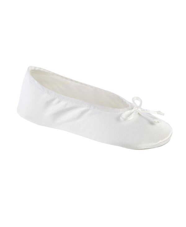 アイソトナー レディース シューズ サンダル サテン Isotoner Signature Women's Satin Ballerina Slippers with Bow White ホワイト|ReVida 店