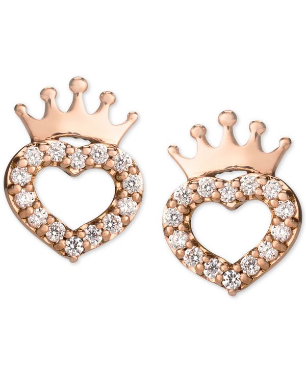 楽天カード分割 ディズニー レディース ピアス イヤリング アクセサリー Children S Cubic Zirconia Heart Crown Stud Earrings In 14k Rose Gold Rose Gold 新作モデル Delicttech Com