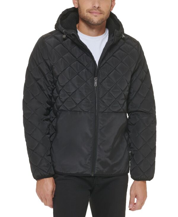 ケネスコール メンズ アウター ジャケット・ブルゾン フーデッドジャケット キルティング ジャケット Kenneth Cole Men's Diamond Quilted Hooded Jacket Black ブラック