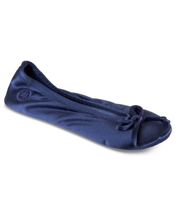 アイソトナー レディース シューズ サンダル サテン Isotoner Signature Women's Satin Ballerina Slippers with Bow Navy Blue ネイビー|ReVida 店