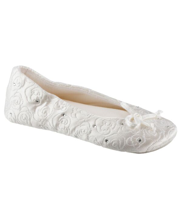 アイソトナー レディース シューズ サンダル サテン Isotoner Signature Isotoner Women's Satin with Rhinestones Ballerina Slipper Online Only White ホワイト｜ReVida 店