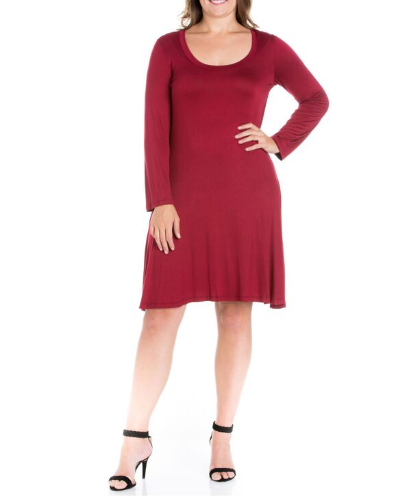 24 セブンコンフォート レディース トップス ワンピース プラスサイズ 24seven Comfort Apparel Women\u0027s Plus Size Flared Dress Wine ワイン レディースファッション-ワンピース