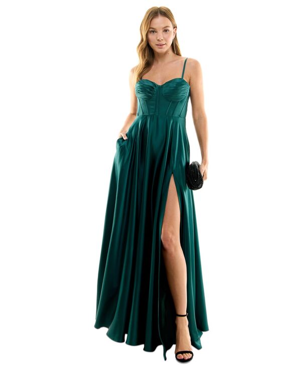 ビーダーリン レディース トップス ワンピース プリーツ B Darlin Juniors' Pleated-Bodice High-Slit Evening Gown Hunter