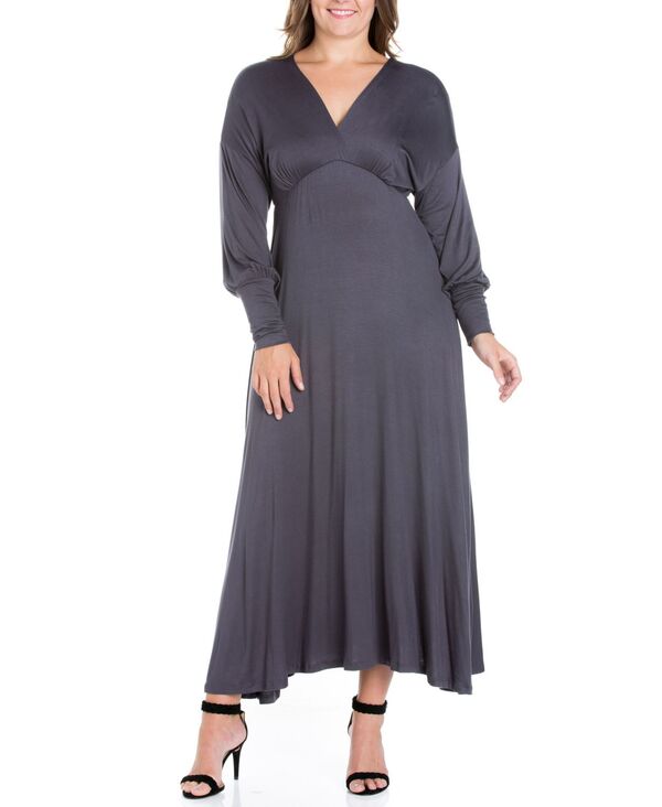 24 セブンコンフォート レディース トップス ワンピース マキシワンピース プラスサイズ マキシ 24seven Comfort Apparel Women's Plus Size Bishop Sleeves Maxi Dress Charcoal チャコール｜ReVida 店