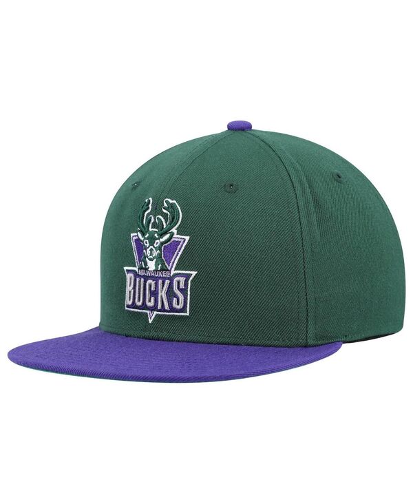 ミッチェル&ネス メンズ アクセサリー 帽子 Mitchell & Ness Men's Green and Purple Milwaukee Bucks Hardwood Classics Team Two-Tone 2.0 Snapback Hat Green Purple グリーン