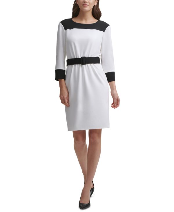 驚きの安さ 楽天市場 カルバンクライン レディース ワンピース トップス Colorblocked Sheath Dress Cream Black Revida 楽天市場店 コンビニ受取対応商品 Cvclinic Ru