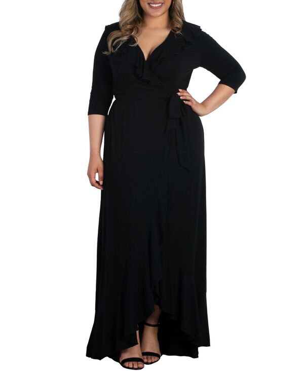 キヨナ レディース トップス ワンピース マキシワンピース プラスサイズ フリル マキシ Kiyonna Women's Plus Size Maritime Ruffle Maxi Dress with Sleeves Black noir ブラック
