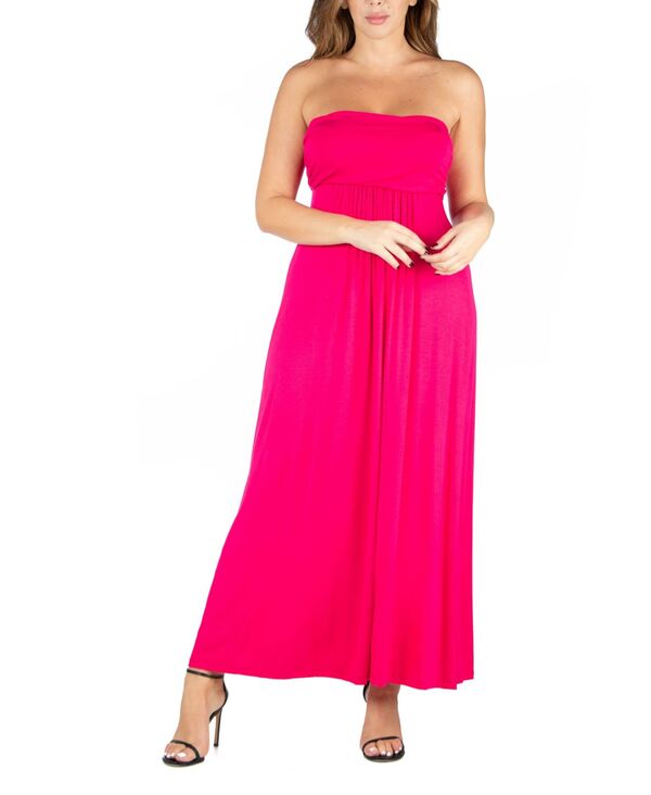 24 セブンコンフォート レディース トップス ワンピース マキシワンピース プラスサイズ ストラップレス マキシ 24seven Comfort Apparel Plus Size Strapless Maxi Dress Pink ピンク|ReVida 店