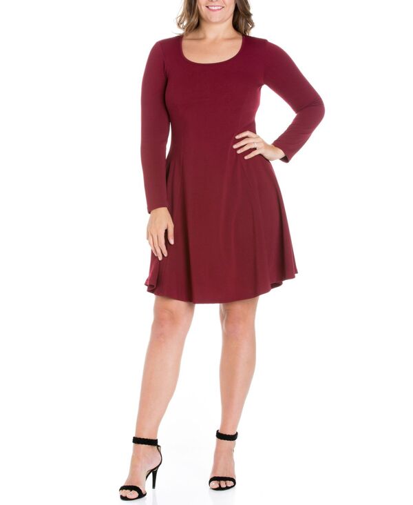 24 セブンコンフォート レディース トップス ワンピース プラスサイズ 24seven Comfort Apparel Women's Plus Size Fit and Flare Skater Dress Burgundy バーガンディ