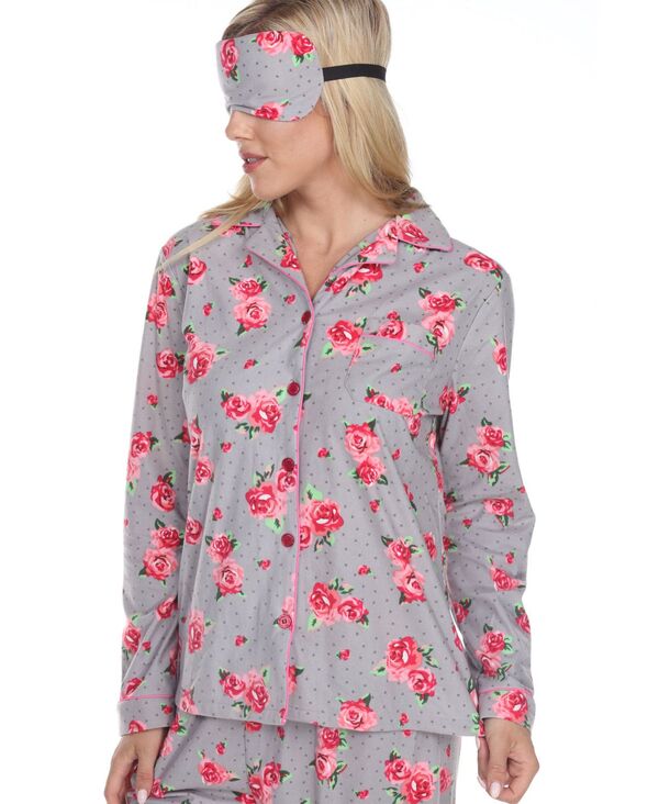 ホワイトマーク レディース アンダーウェア ナイトウェア White Mark 3-Piece Cozy Pajama Set Grey Rose グレー｜ReVida 店