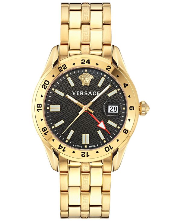 ヴェルサーチ メンズ アクセサリー 腕時計 Tシャツ Versace Men's Swiss Greca Time GMT Gold Ion Plated Stainless Steel Bracelet Watch 41mm Ip Yellow Gold イエロー|ReVida 店