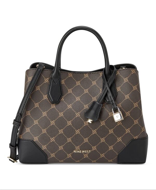 ナインウェスト レディース バッグ ハンドバッグ Nine West Women's Brooklyn Small Satchel Brown Black Logo ブラック