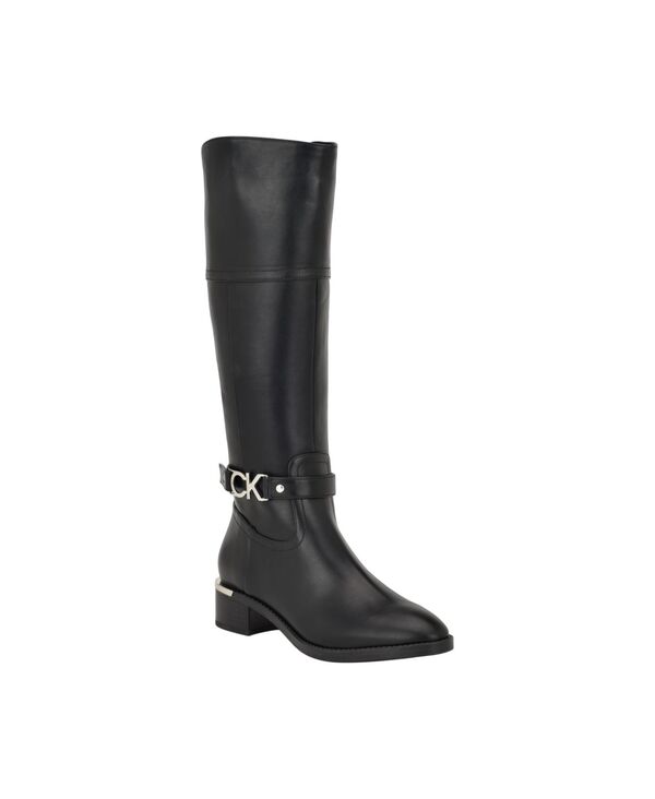 カルバンクライン レディース シューズ ブーツ・レインブーツ ヒール Calvin Klein Women's Daphny Pointy Toe Knee High Block Heel Casual Boots Black Patent ブラック|ReVida 店