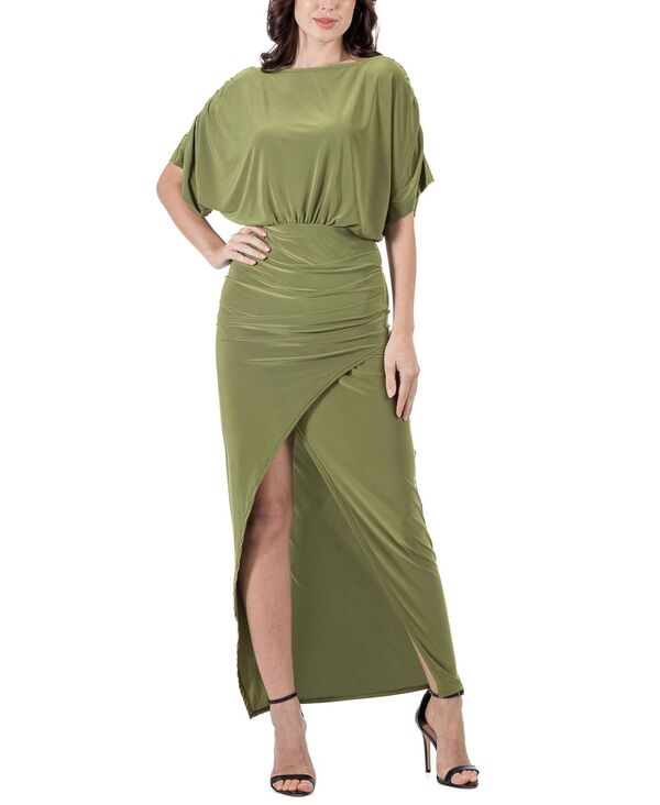 24 セブンコンフォート レディース トップス ワンピース マキシワンピース マキシ 24seven Comfort Apparel Women's Boat Neck Slit Maxi Dress Avocado