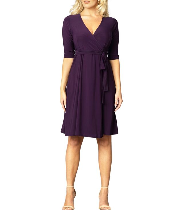キヨナ レディース トップス ワンピース ラップワンピース Kiyonna Women's Essential Wrap Dress with 3/4 Sleeves Plum passion プラム｜ReVida 店
