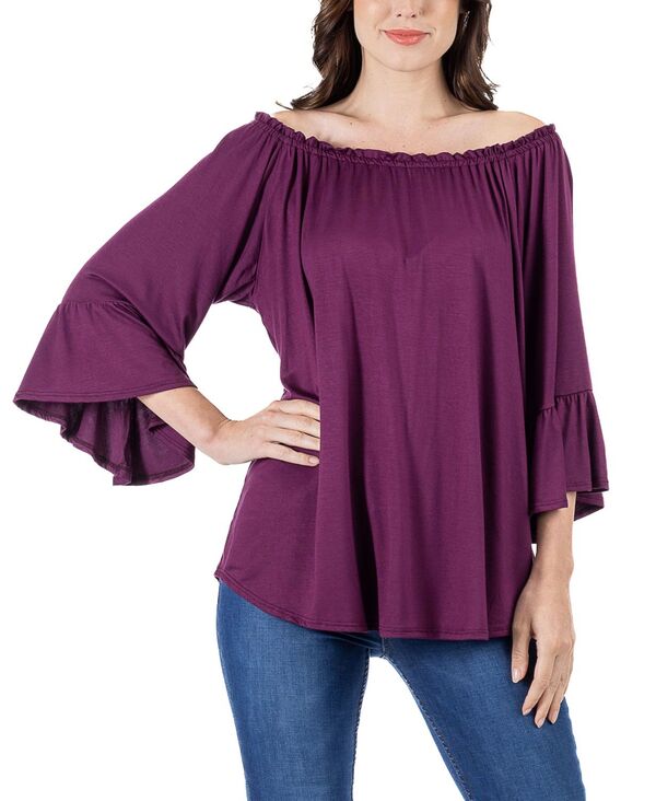 24 セブンコンフォート レディース トップス シャツ 24seven Comfort Apparel Women's Bell Sleeve Loose Fit Tunic Top Plum プラム｜ReVida 店