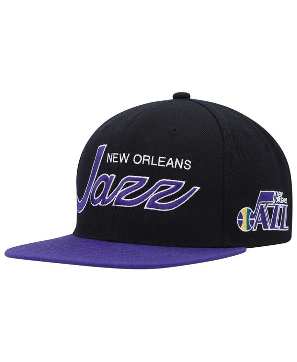 ミッチェル&ネス メンズ アクセサリー 帽子 Mitchell & Ness Men's Black Utah Jazz Hardwood Classics MVP Team Script 2.0 Snapback Hat Black ブラック