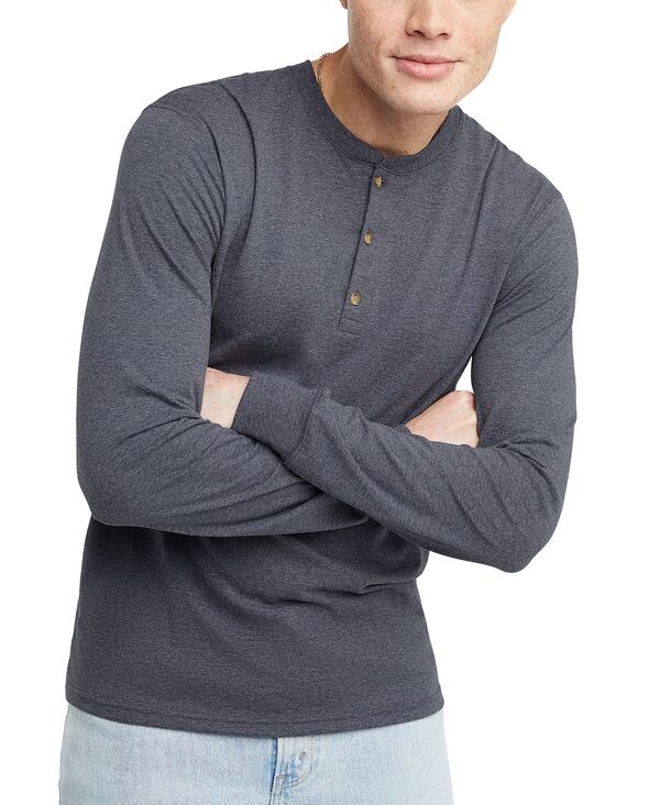ヘインズ メンズ トップス Tシャツ Hanes Men's Originals Tri-Blend Long Sleeve Henley T-shirt Navy ネイビー