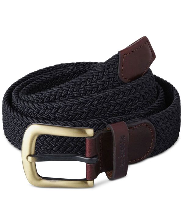 バブアー メンズ 付属品 胴締め なめし革 Barbour Men\u0027s Stretch Webbing Belt with Faux-Leather Trim Navy 米国海軍