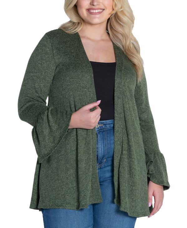 24 セブンコンフォート レディース アウター ニット・セーター プラスサイズ セーター カーディガン 24seven Comfort Apparel Plus Size Bell Sleeve Open Cardigan Sweater Olive オリーブ